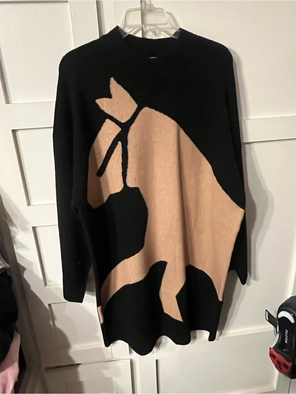 Corey Lynn Calter Black and Tan Horse-Graphic Women's Sweater Dress